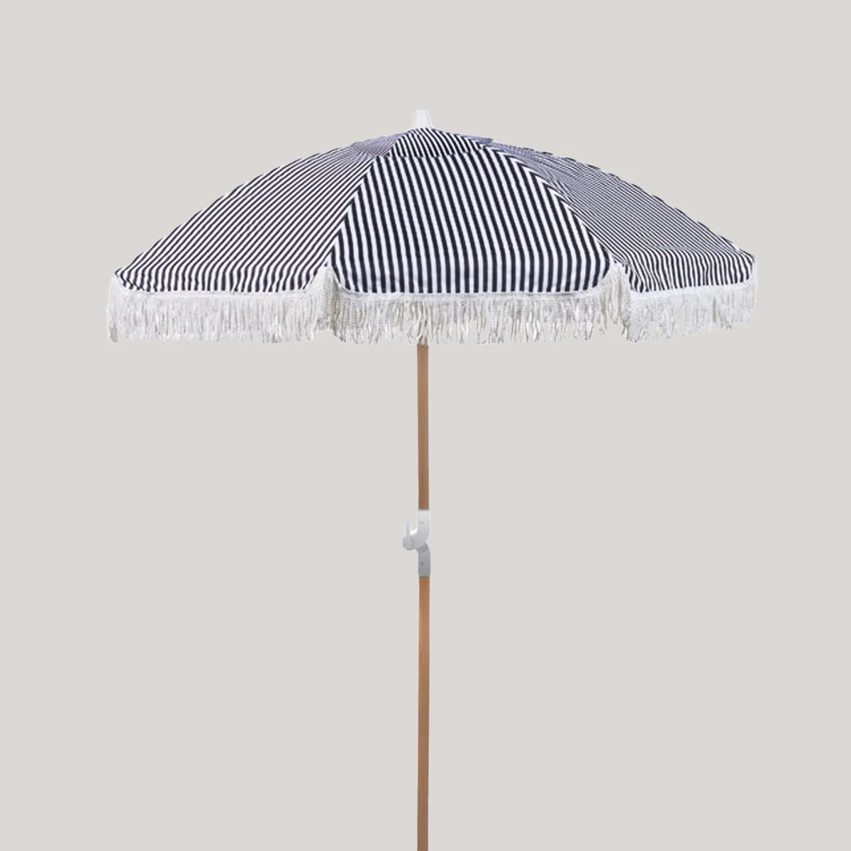 Parasol vintage rayé bleu marine avec franges ø180 x 230. - Image 4