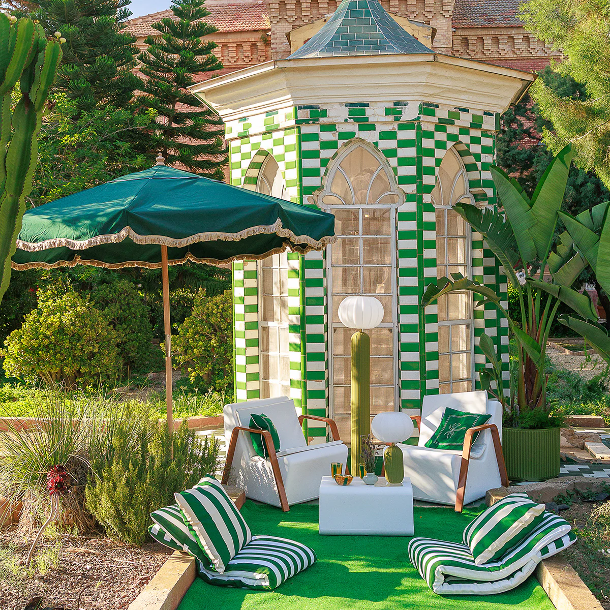 Parasol vintage vert à franges TULUM ø 230 cm - Image 3